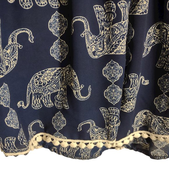 Jesse & J Blue Off-the-Shoulder Boho Elephant Print Short Romper - Picture 2 of 6
